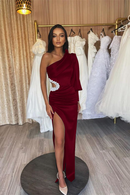 Black Mermaid Prom Dress One Sleeves With  Beaded