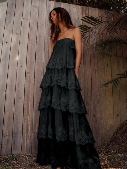 Elegant Cream Spaghetti-Straps Sleeveless Lace Pleated Evening Dress