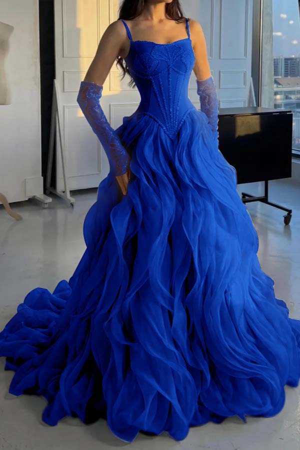 Stunning Silver Straps Formal Evening Dress Sleeveless Beading with Ruffles