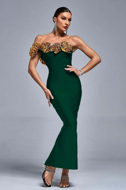 Stunning Black Satin One Shoulder Strapless Mermaid Prom Dress with Ruffles