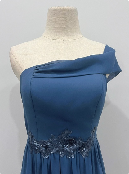 Elegant Dusty Blue One-Shoulder Chiffon Prom Dress Evening Dress Bridesmaid Dress P4342