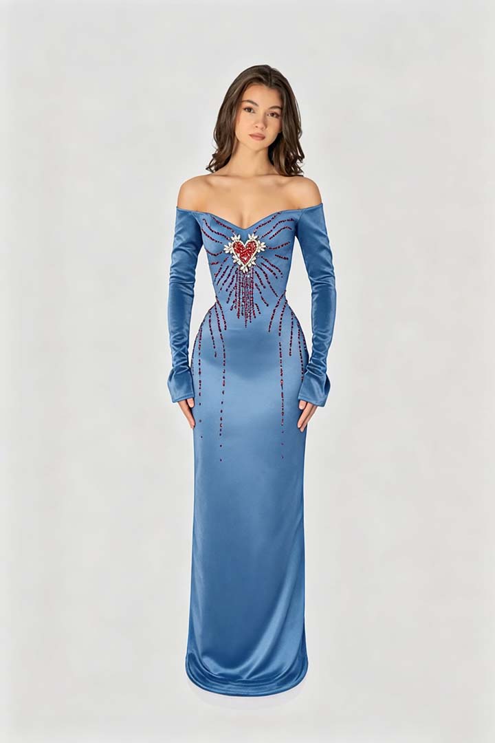Enchanting Black Velvet Long Sleeves Strapless Evening Dress with Rhinestone