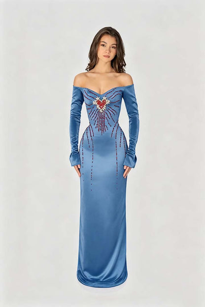 Enchanting Black Velvet Long Sleeves Strapless Evening Dress with Rhinestone