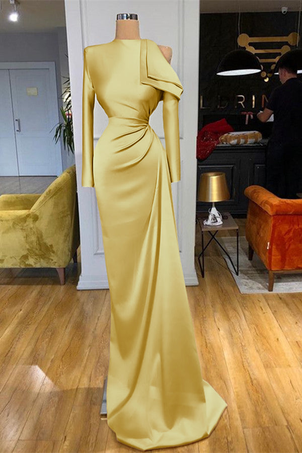 High Neck Champagne Prom Dress Mermaid Long Sleeves
