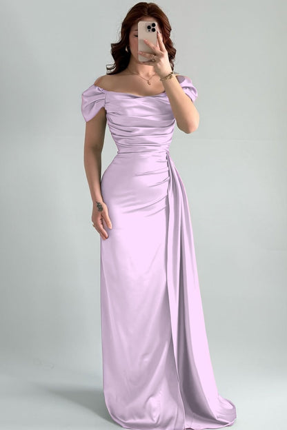 Sleeveless Strapless Off-Shoulders Pleated Prom Dress With Split