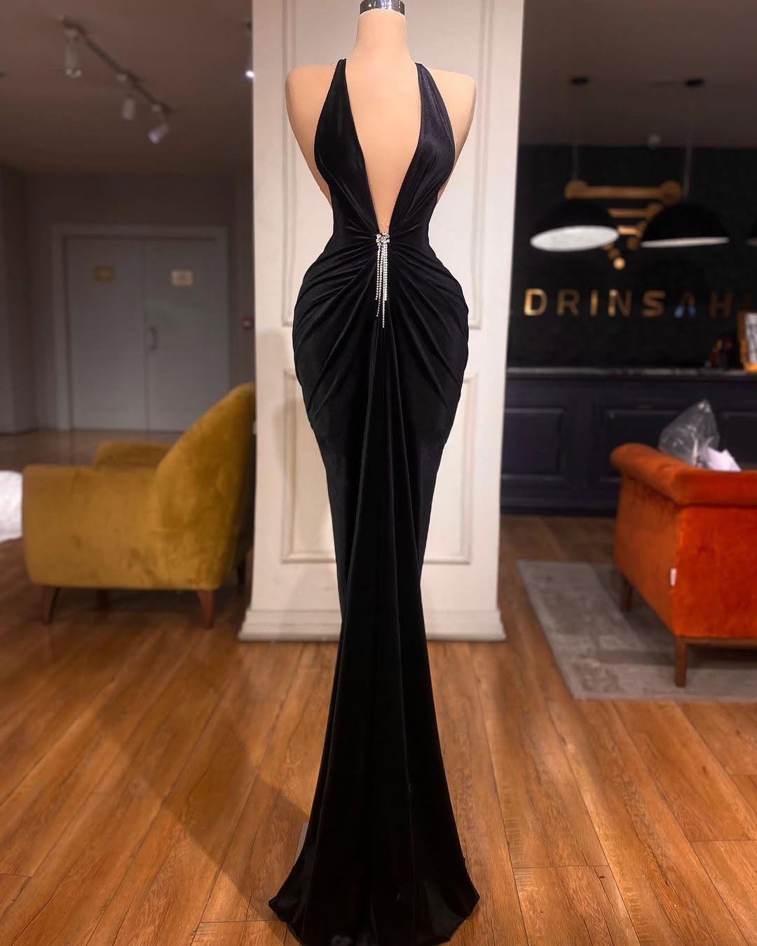 Black Deep V-Neck Mermaid Sleeveless Strapless Prom Dress
