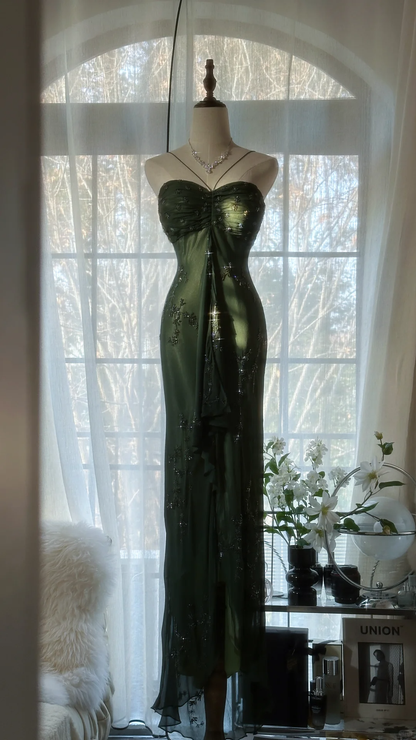 Elegant Dark Green Sparkling Beaded Sweetheart Romantic Evening Dress Prom Dresses D1466