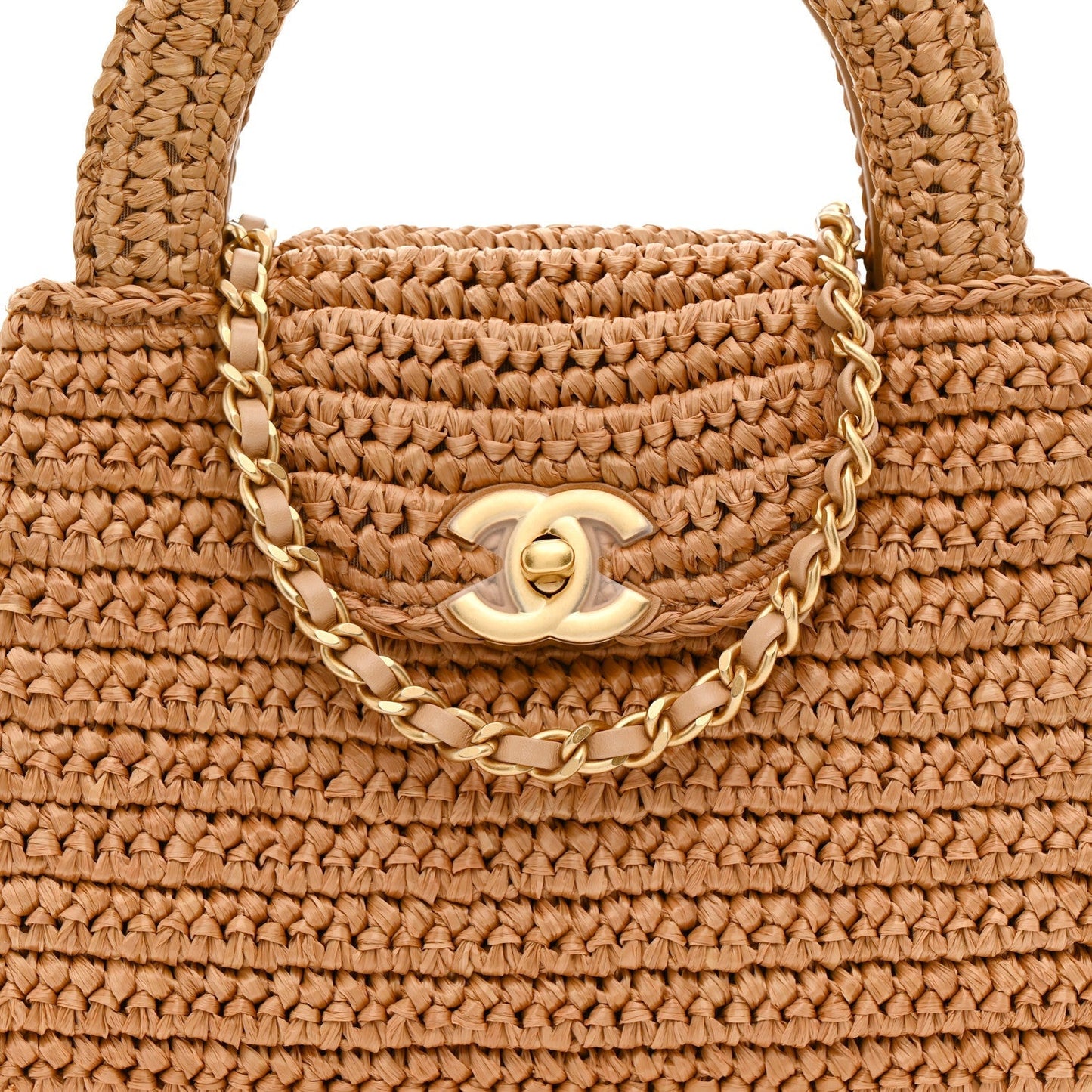Braided Raffia Nano Kelly Flap Bag Dark Beige
