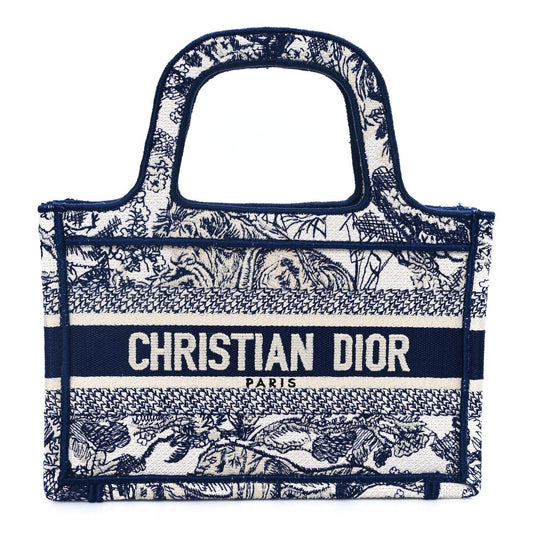Canvas Embroidered Mini Toile De Jouy Book Tote  Blue