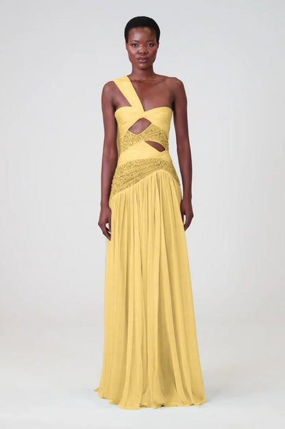 Charming Blue Sleeveless One Shoulder Long Evening Dress with Sequins