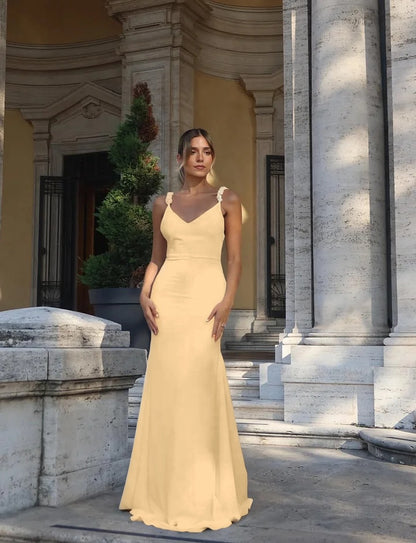 Fitted White Spaghetti-Straps V-Neck Backless Beaded Evening Dress