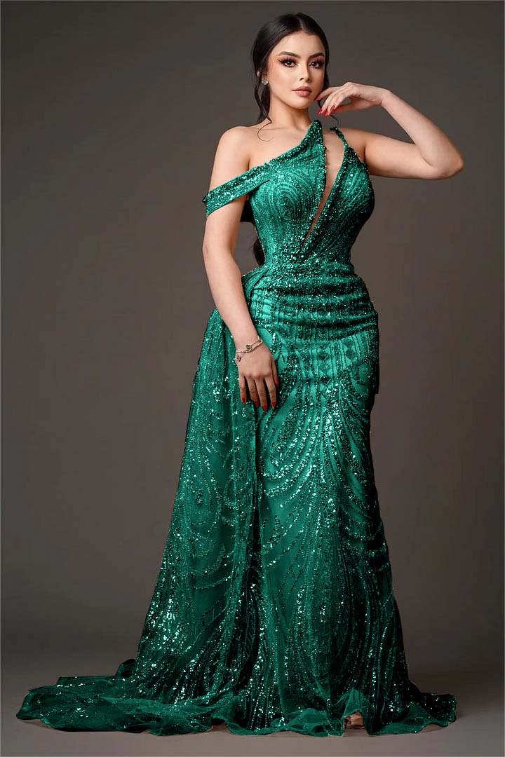 One-Shoulder Sleeveless Beaded Embroidery Mermaid Prom Dress