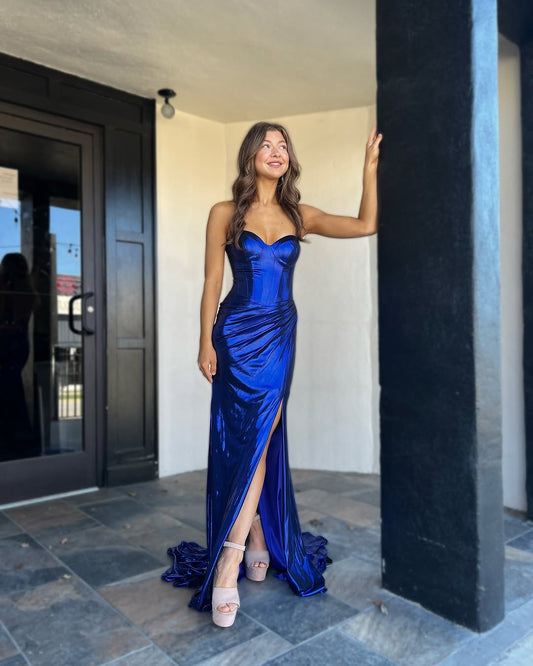 Royal Blue Sleeveless Strapless Sweetheart Mermaid Prom Dress