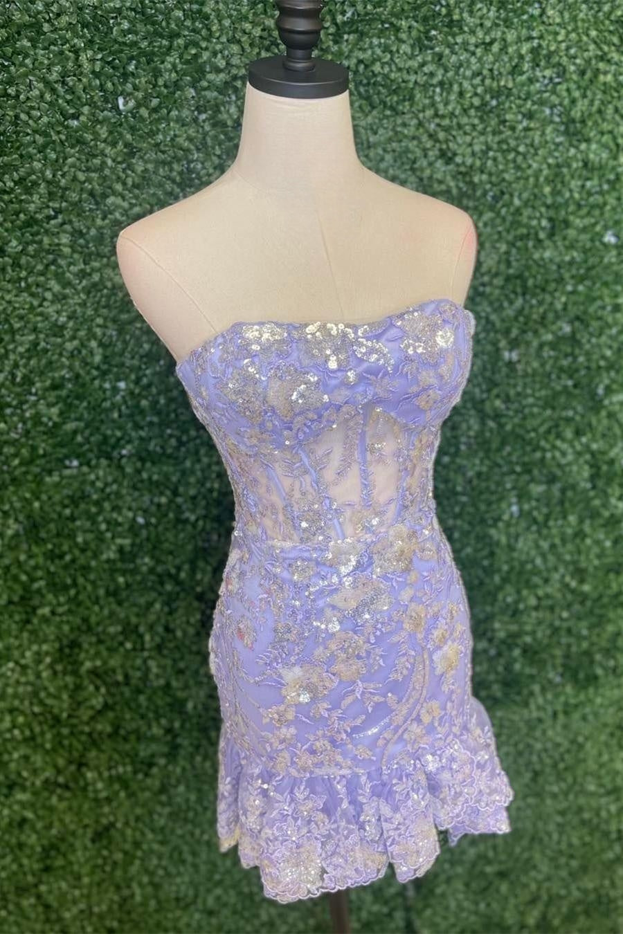 Blush Pink Sheath Ruffle Layers Sequined Strapless Homecoming Dress