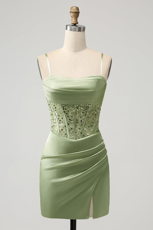 Sweetheart Green  Ruched Bodycon Homecoming Dress