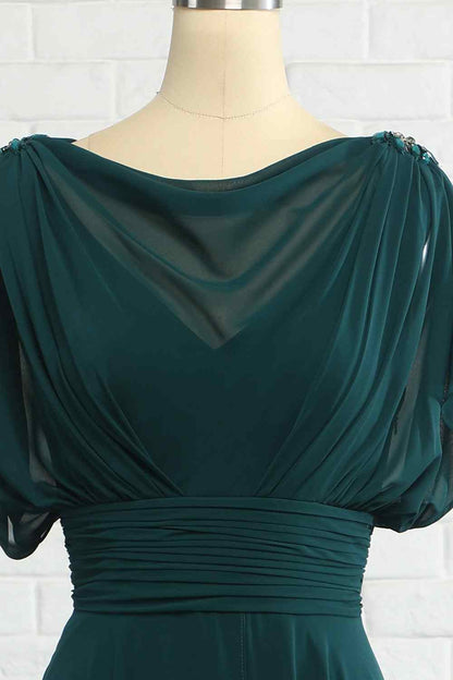 Hunter Green A-line Illusion Cowl Neck Chiffon Long Bridesmaid Dress