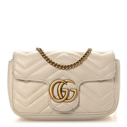 Calfskin Matelasse Super Mini GG Marmont Shoulder Bag White