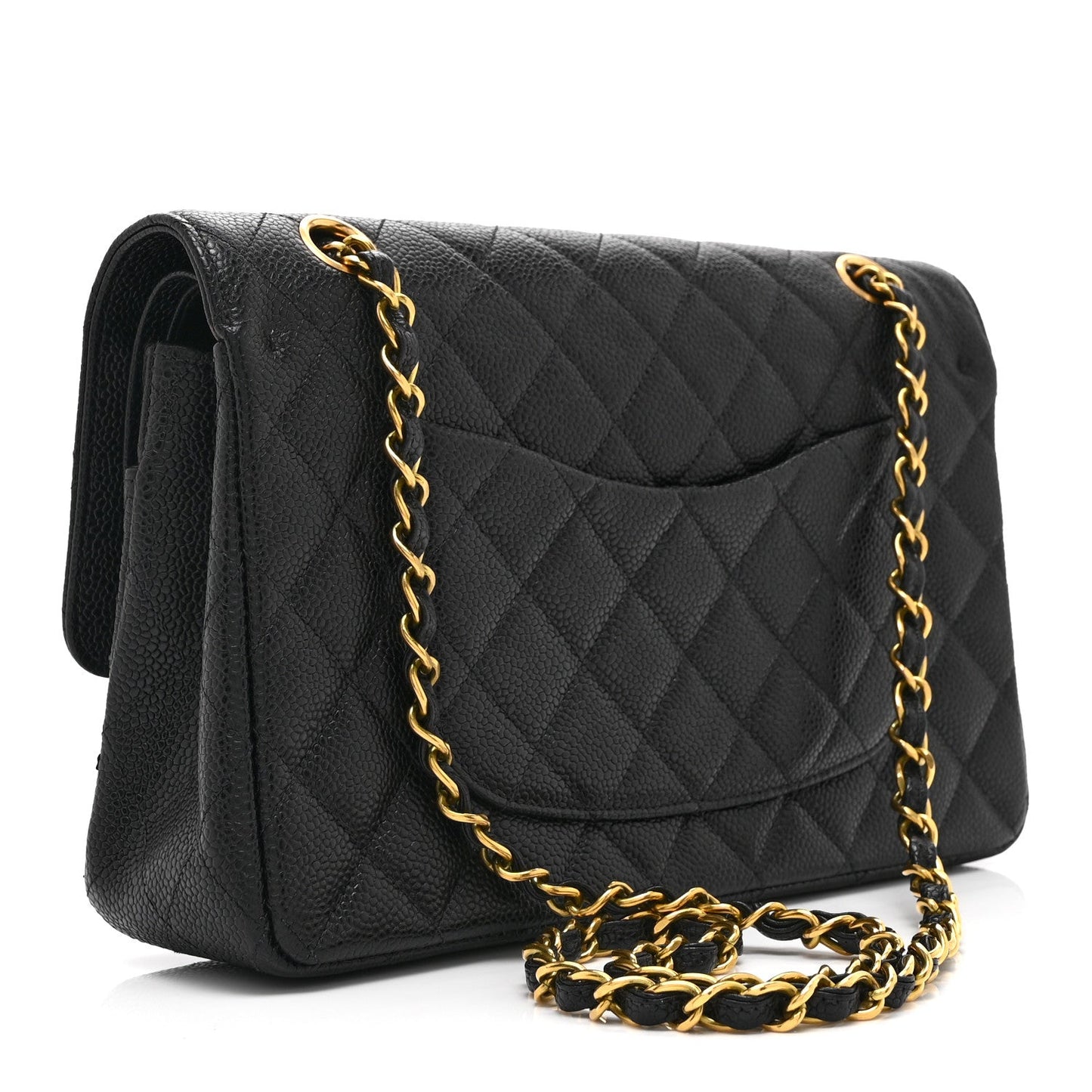 Caviar Quilted Medium Double Flap Black