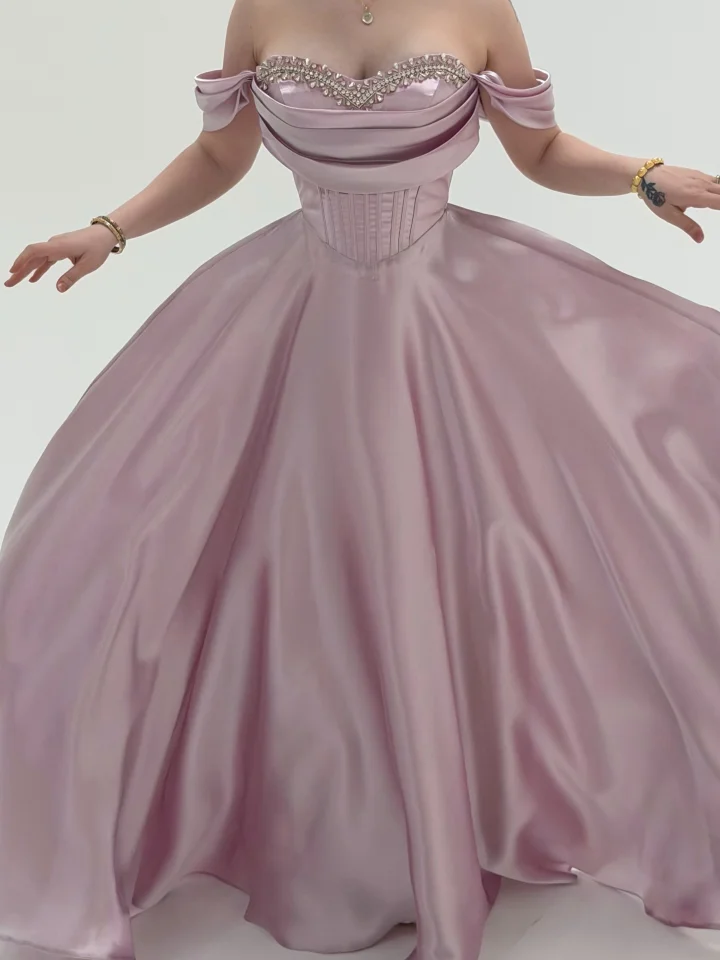 Elegant Off-The-Shoulder Beadings A-Line Pletaed Evening Dress