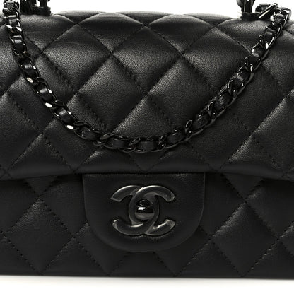 Lambskin Quilted Mini Top Handle Rectangular Flap So Black
