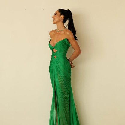 Sexy Deep V Neck Green Mermaid Prom Dress With Slit