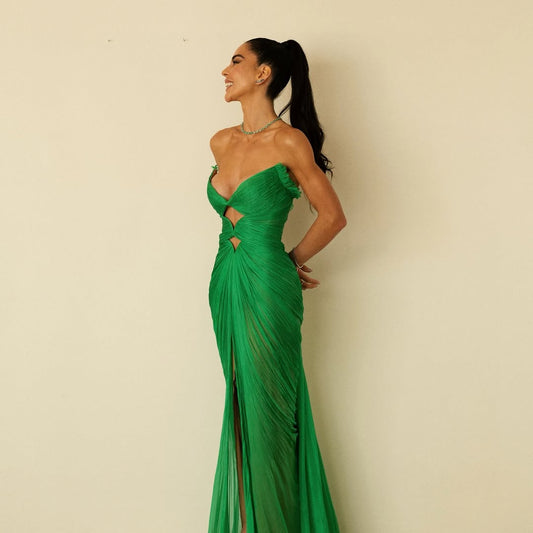 Sexy Deep V Neck Green Mermaid Prom Dress With Slit