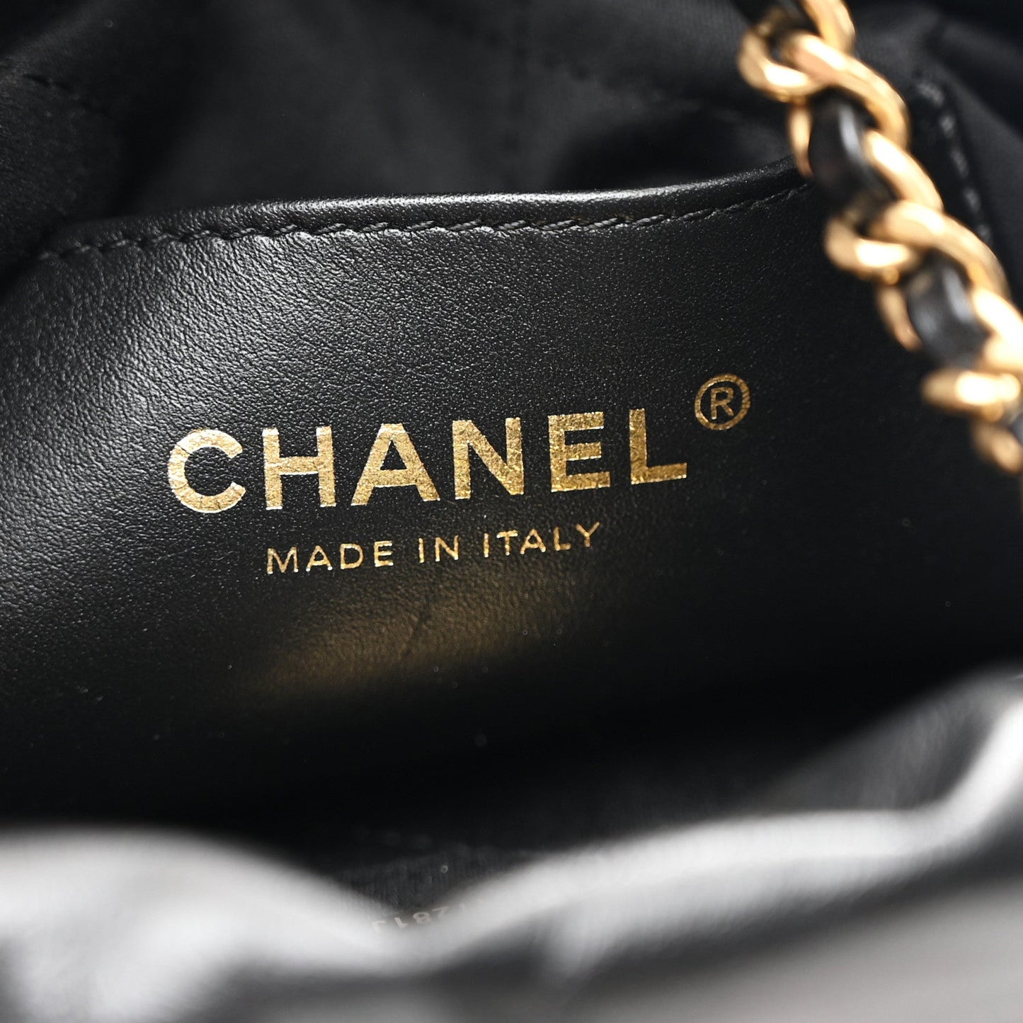 Shiny Calfskin Striped Mini Chanel 22 Black White