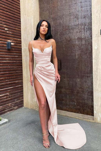 Baby Blue Spaghetti-Strap Prom Dress Mermaid With Slit