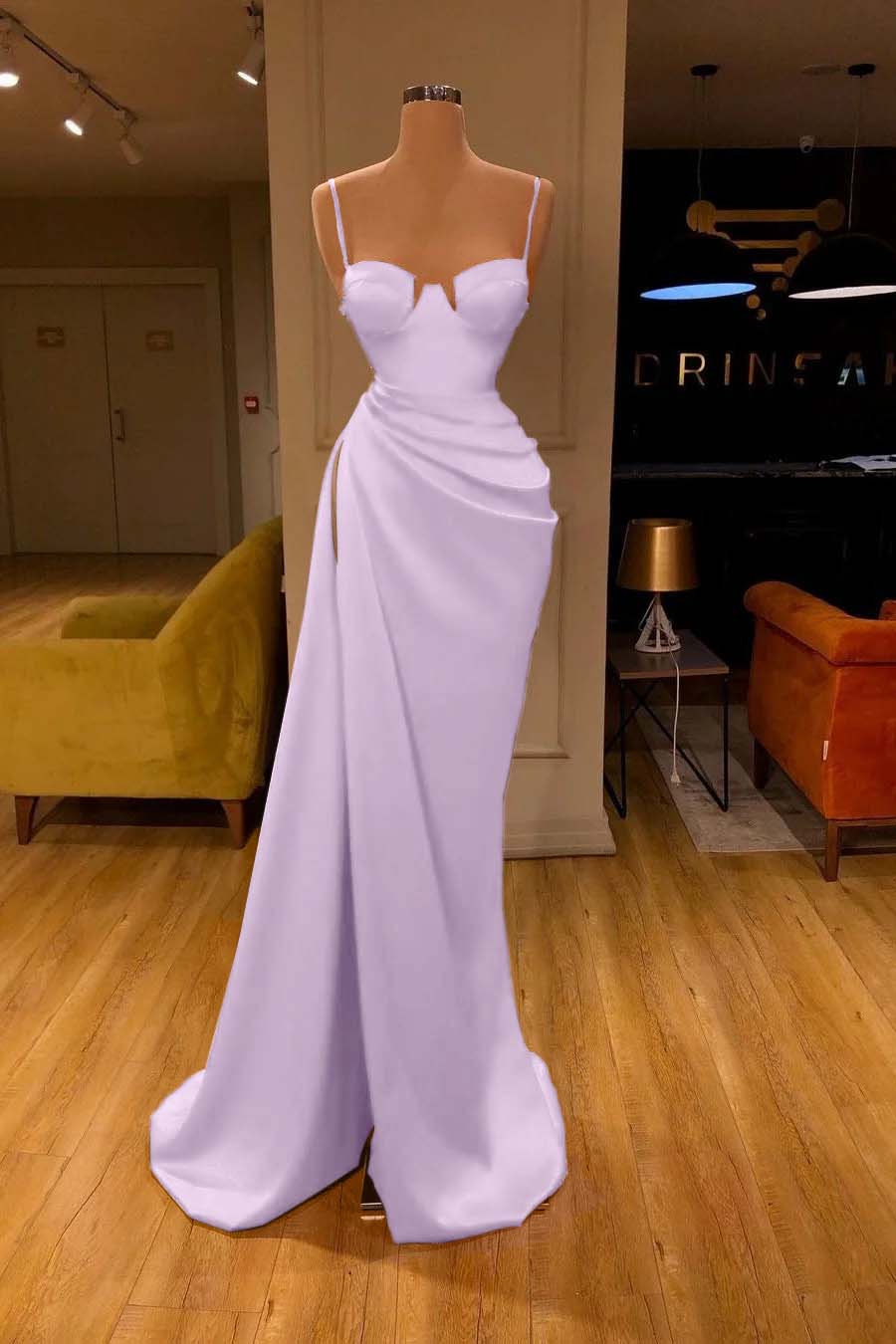 Mermaid Red Spaghetti-Straps Prom Dress With Slit