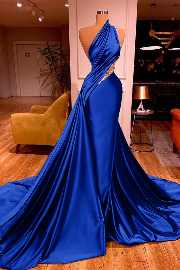 Long Beadings Mermaid Prom Dress One Shoulder With Ruffles