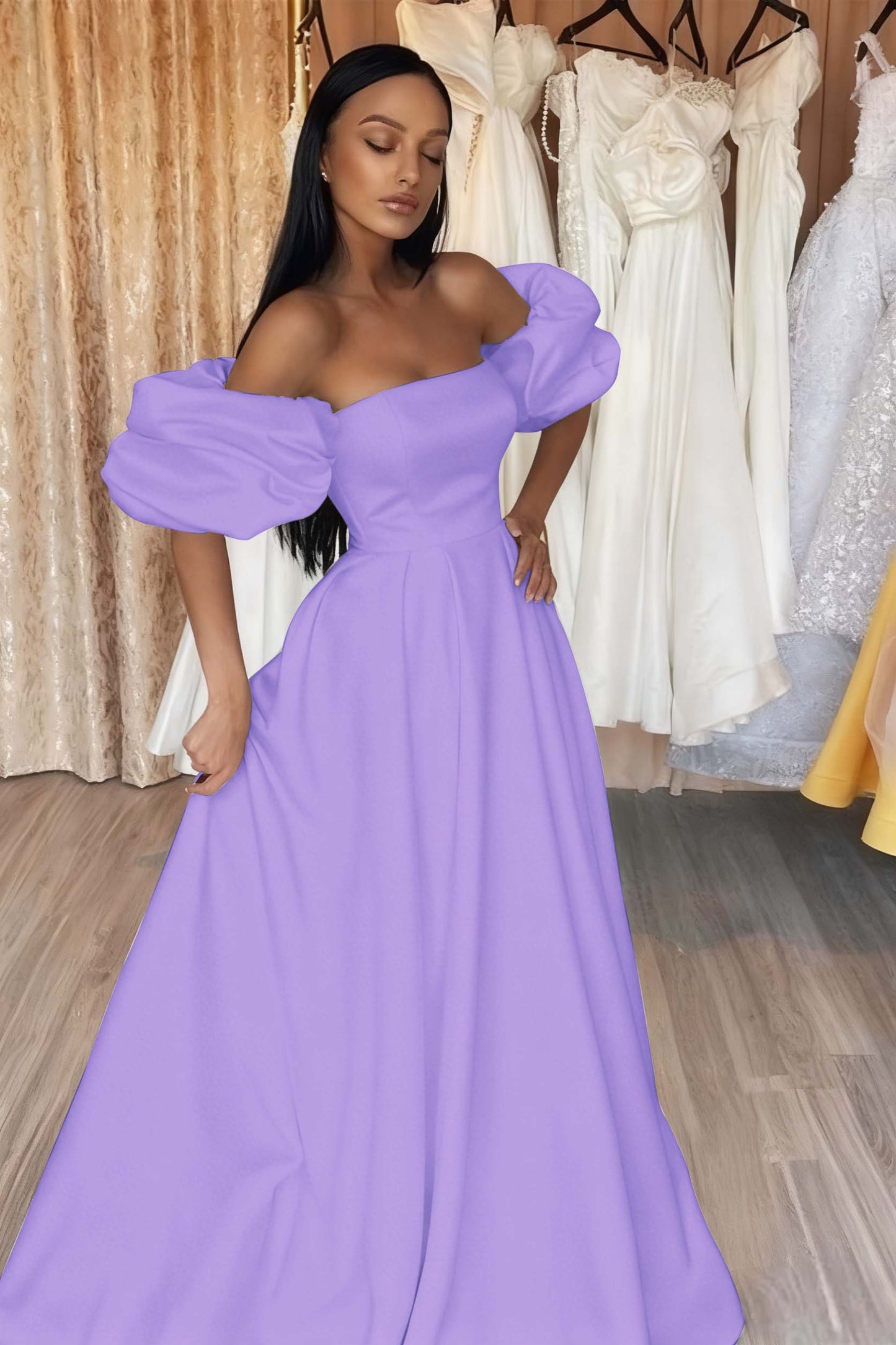 Black Off-The-Shoulder Prom Dress A Line