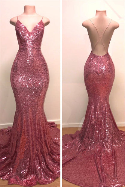 V-Neck Mermaid Evening Dress Sequins
