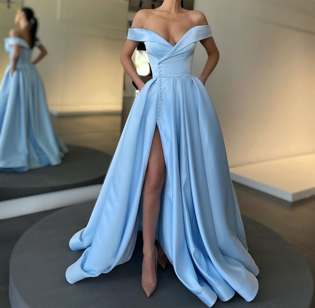 Long Slit Prom Off-the-Shoulder Dress