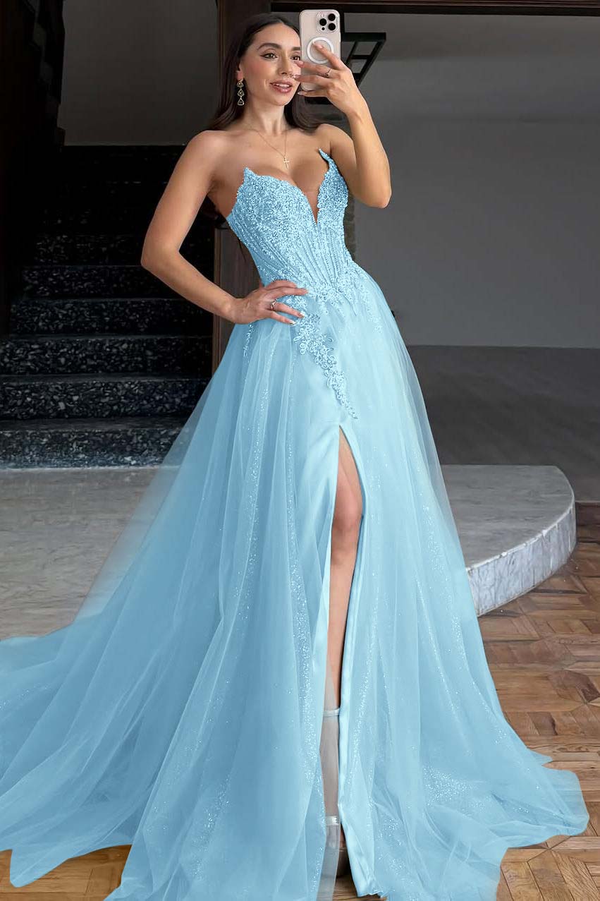 Sleeveless V-Neck A-Line Prom Dress With Embroidery