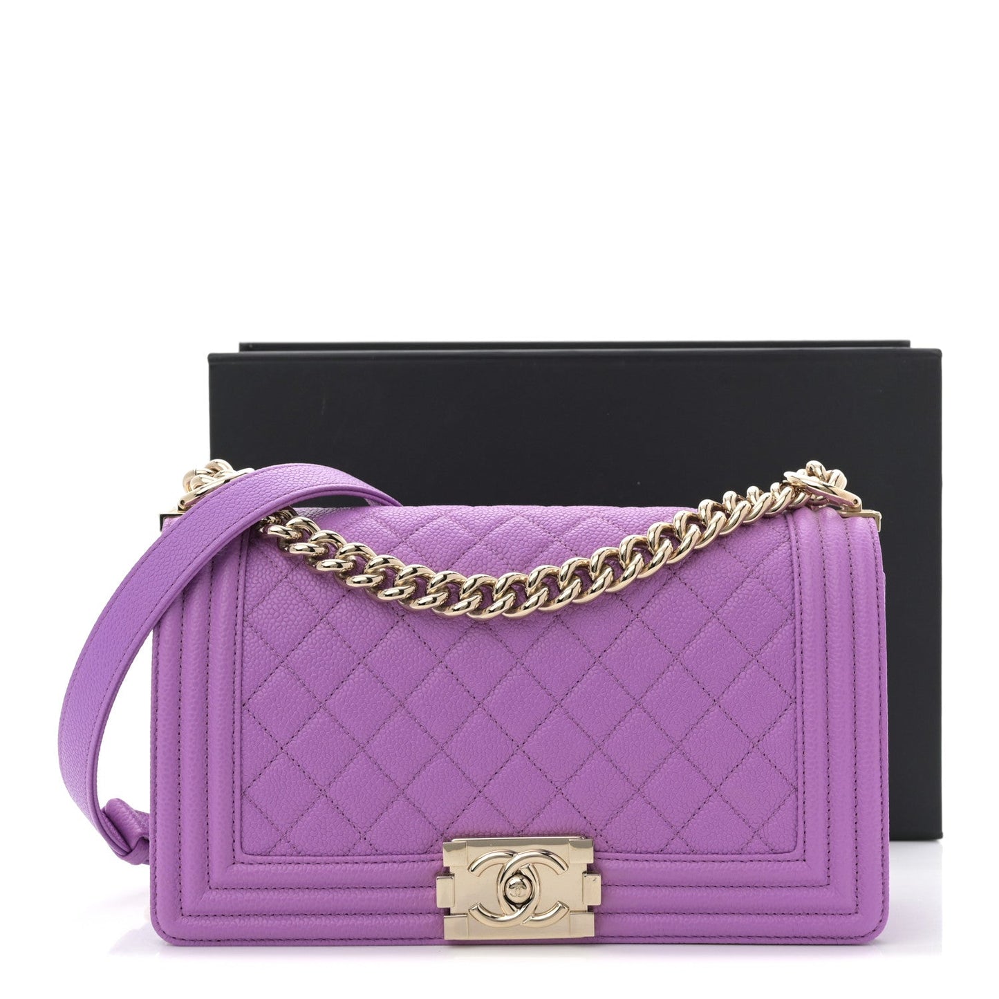 Caviar Quilted Medium Boy Flap Purple