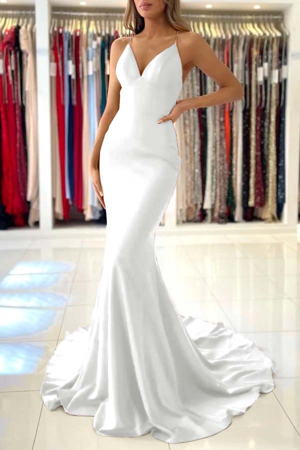 Red Spaghetti Strap Long Mermaid Evening Dress