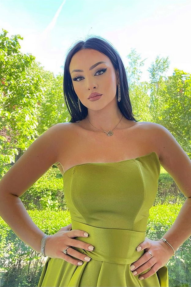 Elegant Strapless A-Line Prom Dress Green With Slit