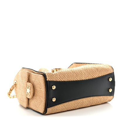 Braided Raffia Calfskin Quilted Mini Chanel 25 Handbag Beige Black