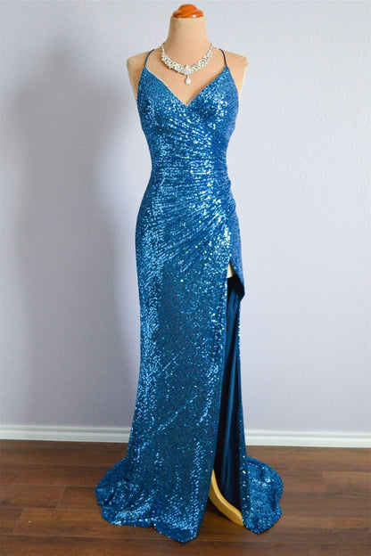 V-Neck Sleeveless Ruched Empire Mermaid Party Prom Dress