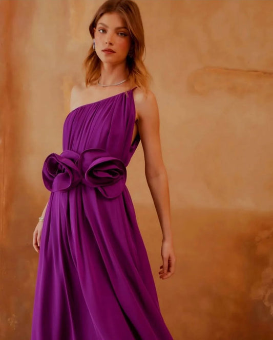 Sleeveless Halter Straps Asymmetric Handmade Flower Prom Dress