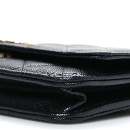 Shiny Caviar Enamel Quilted CC Wallet On Chain WOC Black