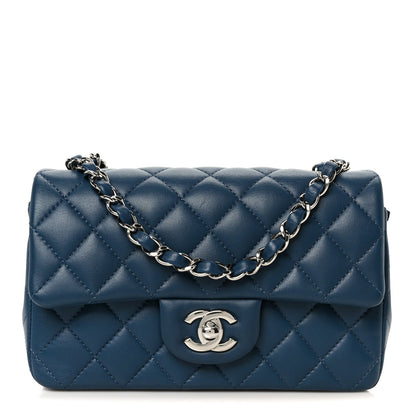 Lambskin Quilted Mini Rectangular Flap Blue