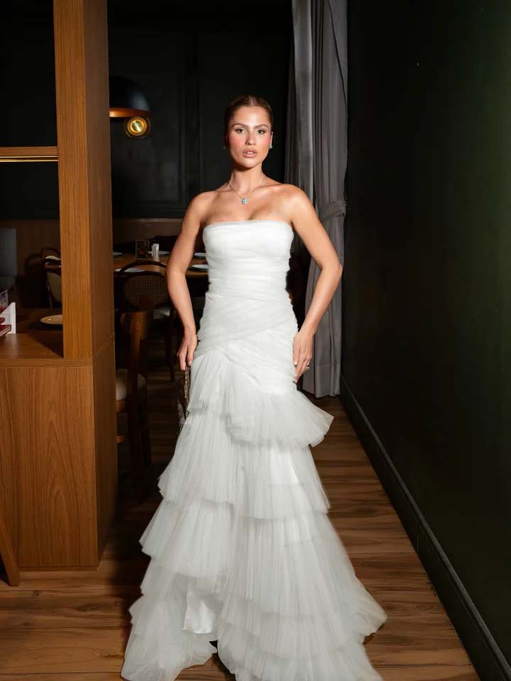 Stunning Straight Across Sleeveless Pleated Tulle Mermaid Evening Dress