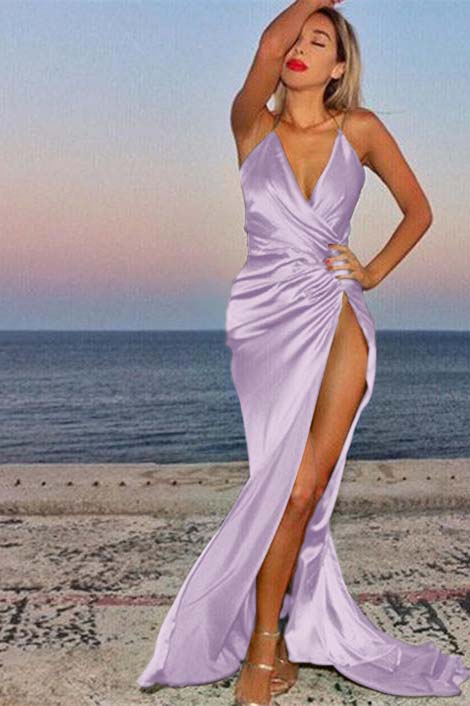 Green V-Neck Mermaid Prom Dress Sleeveless With Slit