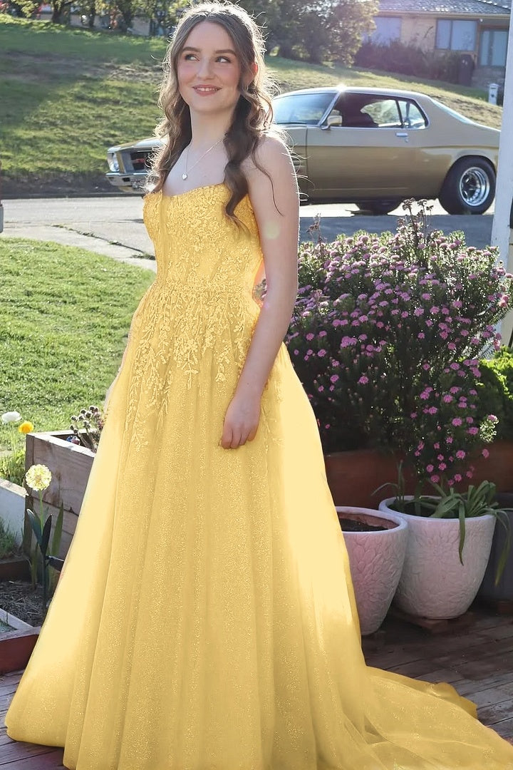 Sleeveless Spaghetti Straps Sweetheart A-Line Sequins Prom Dress