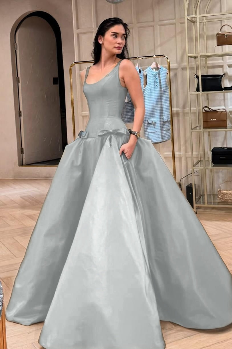 Elegant Sleeveless Wide Straps A Line Long Prom Dress With Bowknot
