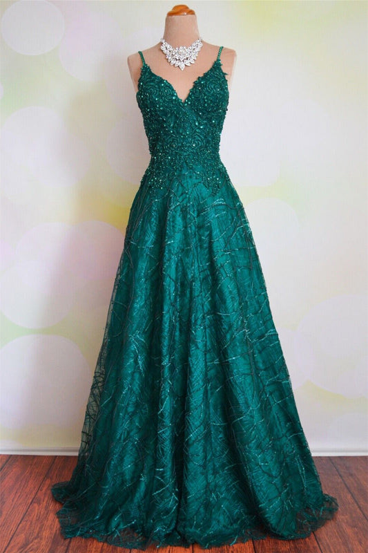 A-Line Spaghetti Straps Lace Appliques Prom Party Dress