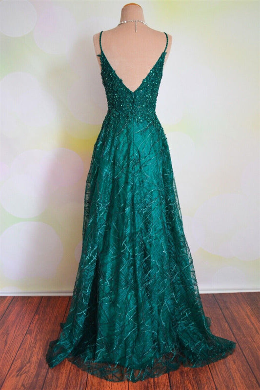 A-Line Spaghetti Straps Lace Appliques Prom Party Dress