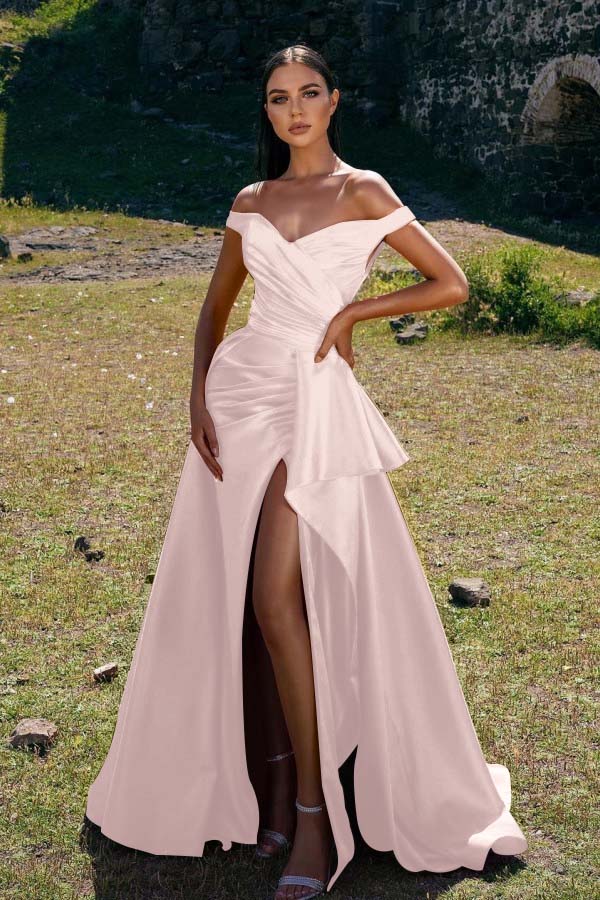 Off-The-Shoulder Mermaid Prom Dress Red With Slit