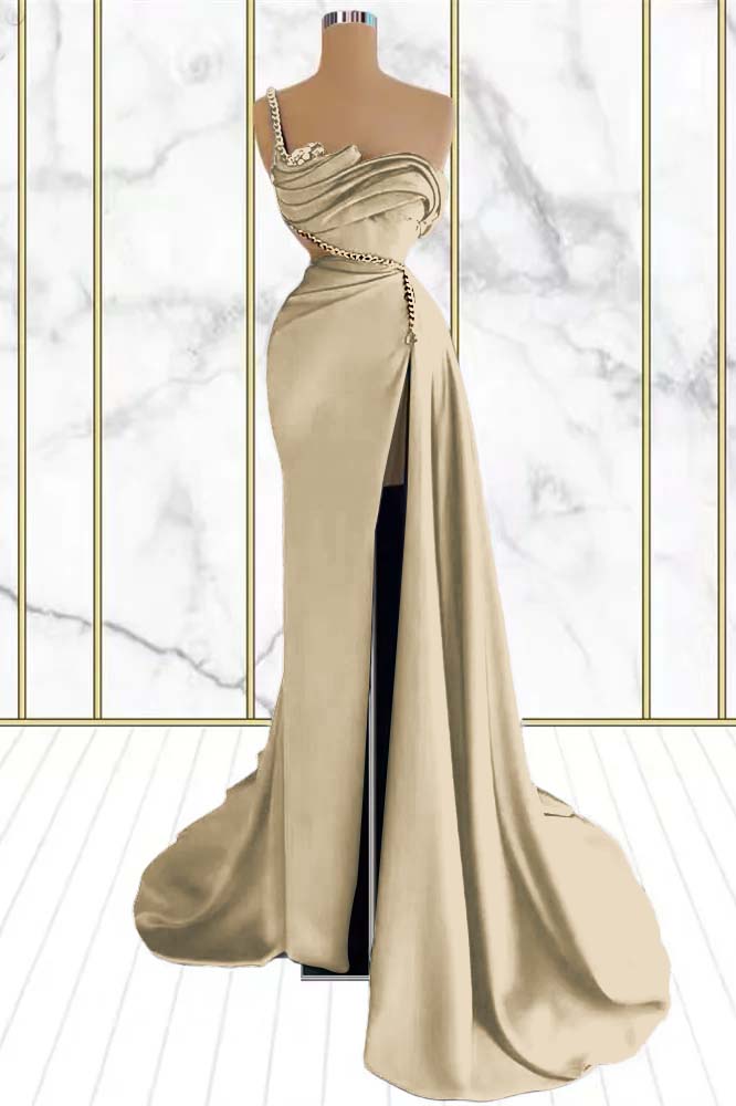 Emerald Rhinestone Mermaid One Shoulder Prom Dress With Split